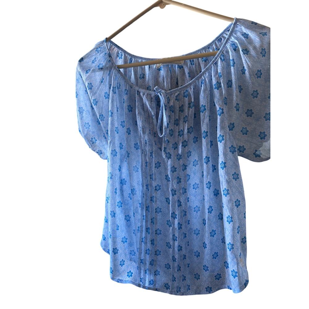 Abercrombie & Fitch Floral Puff Sleeve Blouse Blue White Size m